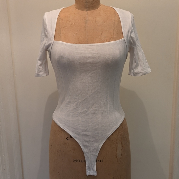 White Bodysuit with Square Neck - Picture 2 of 2